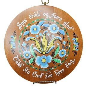 Vintage Berggren Trayner Norwegian Rosemaling Wood Cutting Board Wall Plaque 12"